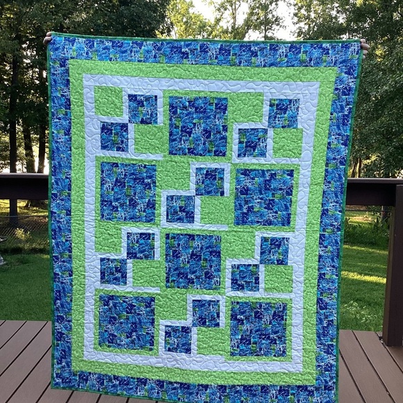 Handmade Other - Blue & Lime Patchwork Quilt